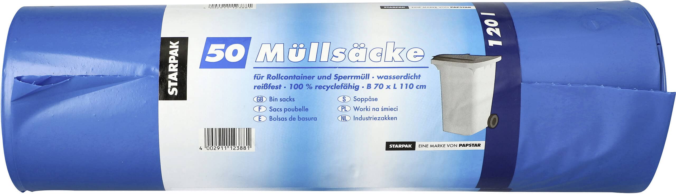 Papstar Schwerlast Müllsäcke 120 Liter blau 50 Stück