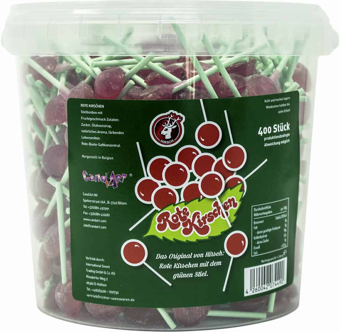 Hirsch Kirsch Lolly Lutscher Eimer 400 Stück 1200g - pantry24