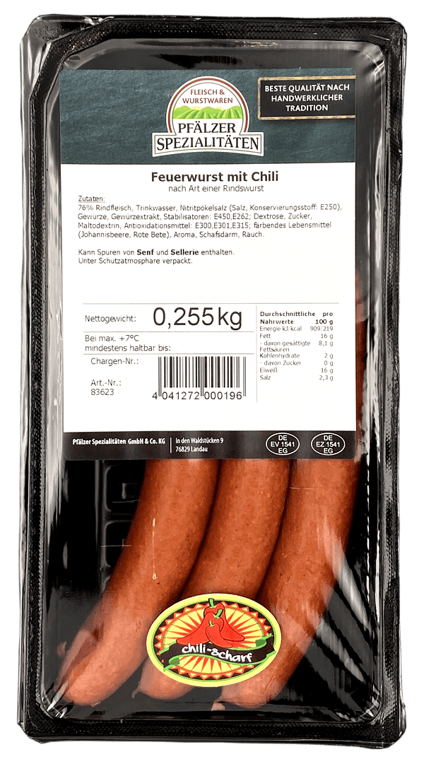 Pfälzer Spezialitäten Feuerwurst mit Chili 3x85g