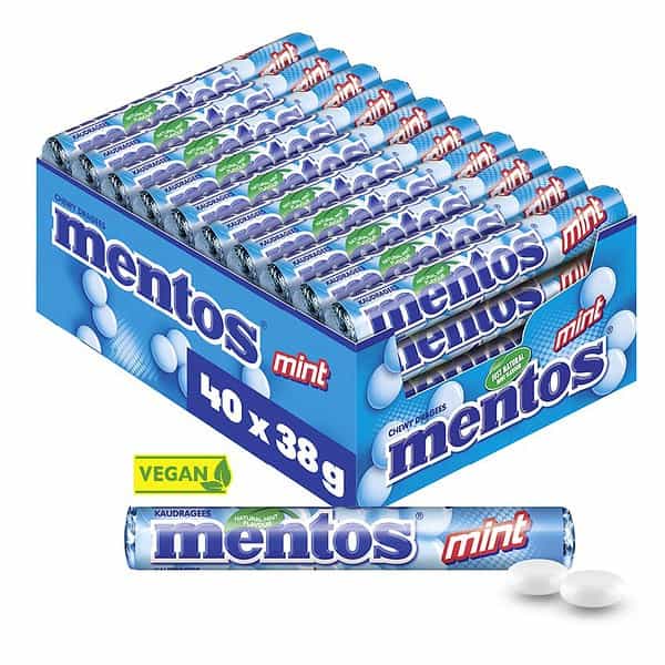 Mentos Kaubonbons, Dragees mit Mint-Geschmack 40 Rollen x38g 1,52kg