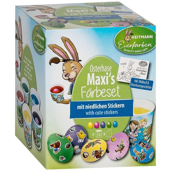 HEITMANN Osterhase Maxi's Färbeset mit Eierfarben, Malbuch, Sticker