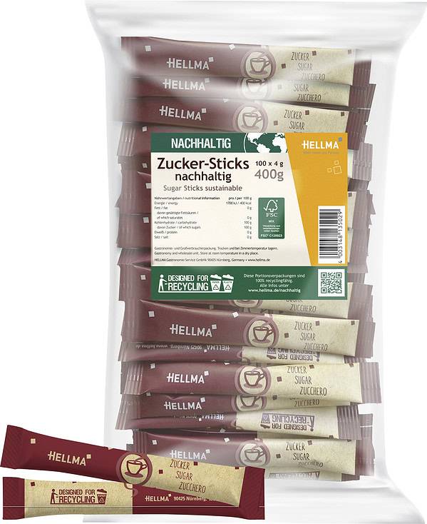 Hellma Zucker Sticks, Feinzucker Portion, 100 x 4g