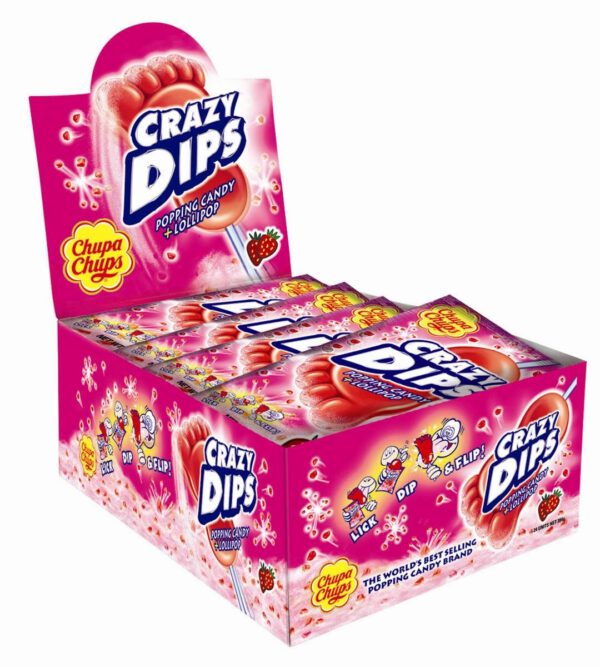 Chupa Chups Crazy Dips Erdbeer Lutscher 24 x 14g