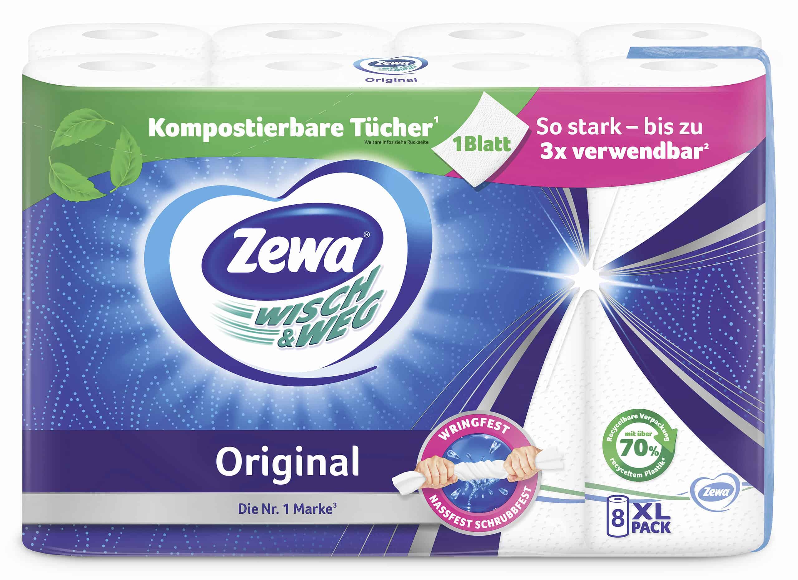 Zewa Wisch & Weg Original Küchenrollen 8 x 45 Blatt 2-lagig