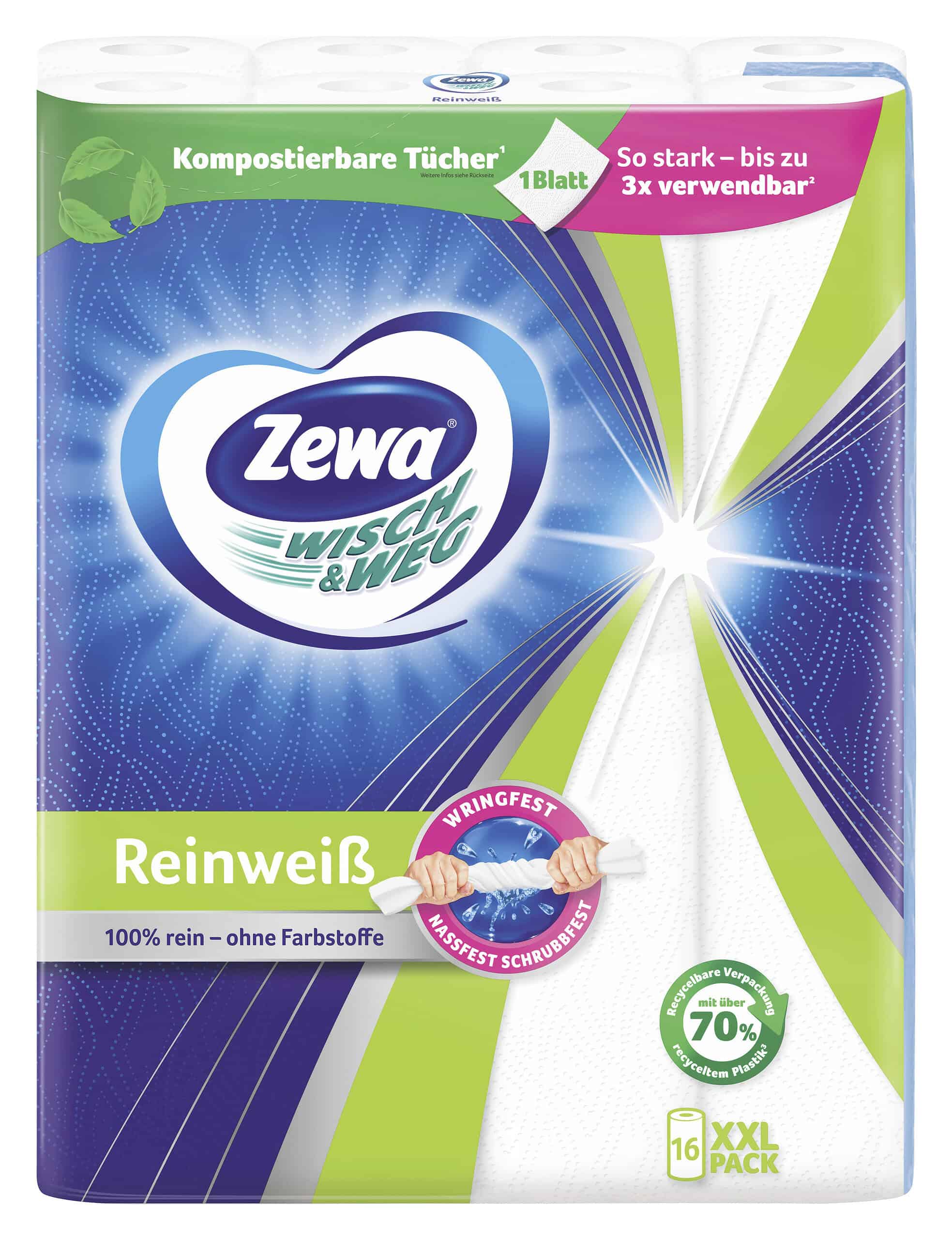 Zewa Wisch & Weg Reinweiß 16 Rollen à 45 Blatt