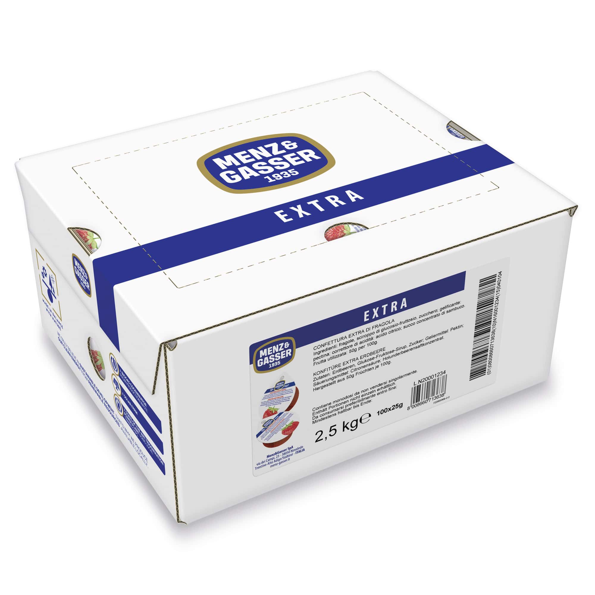 Menz & Gasser Extra-Konfitüre Erdbeere 100 × 25 g (2,5 kg )
