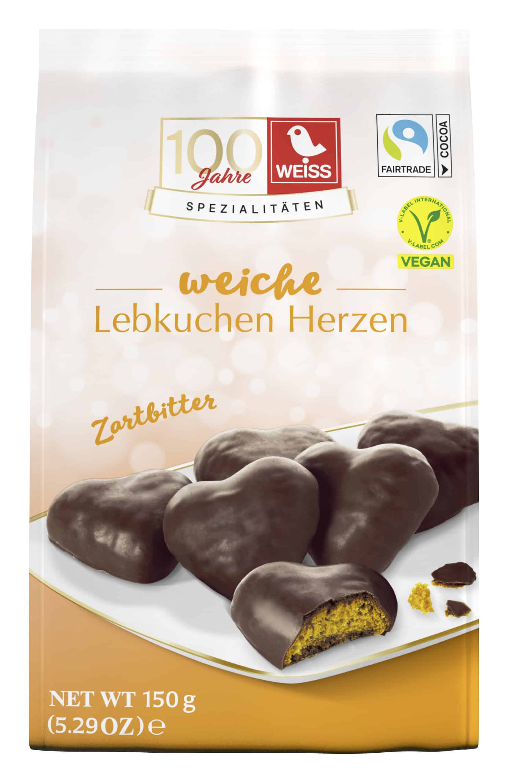 Weiss Lebkuchen-Herzen Zartbitter 150 g