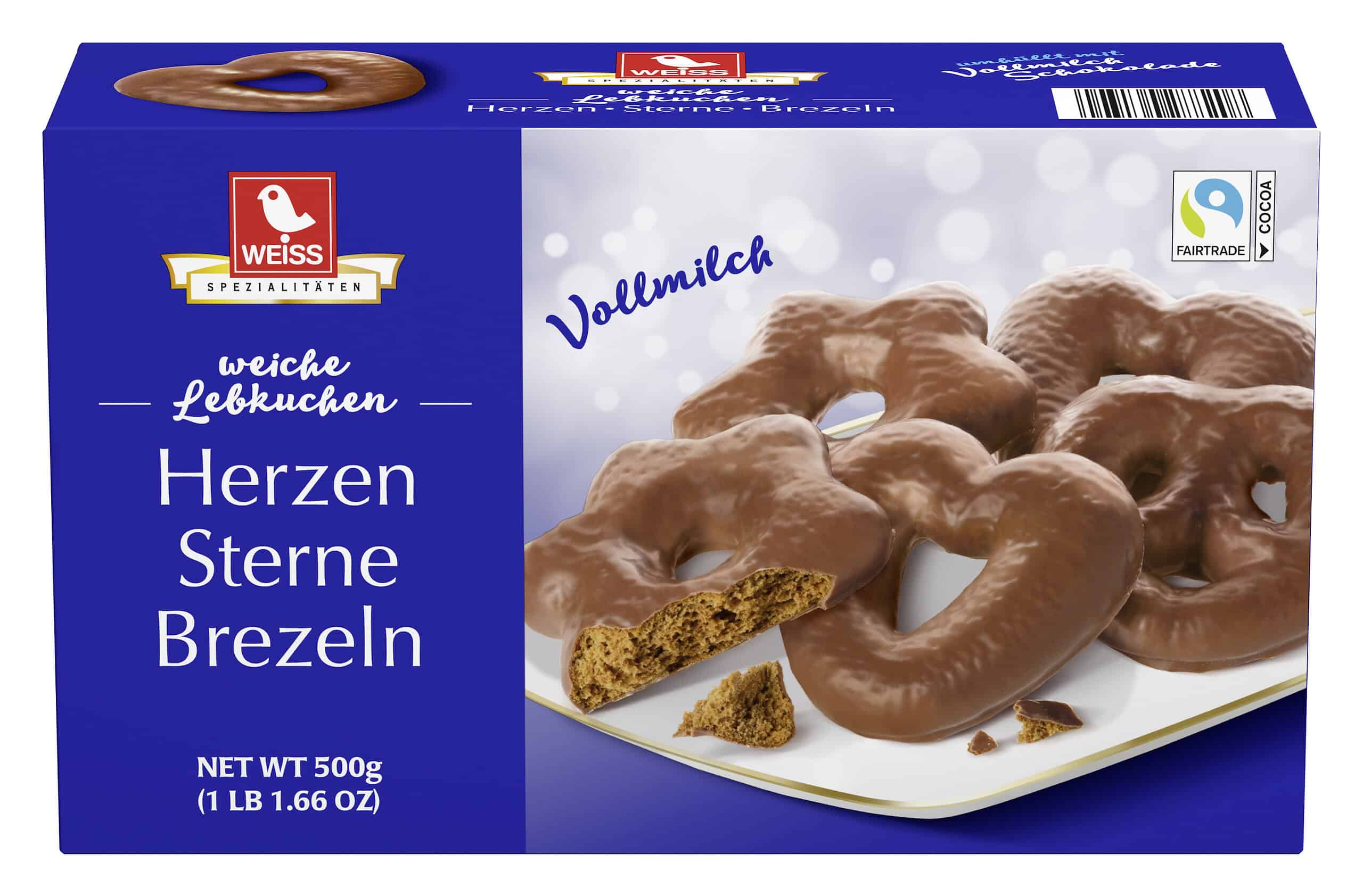 Weiss Herzen Sterne Brezeln Vollmilch 500 g