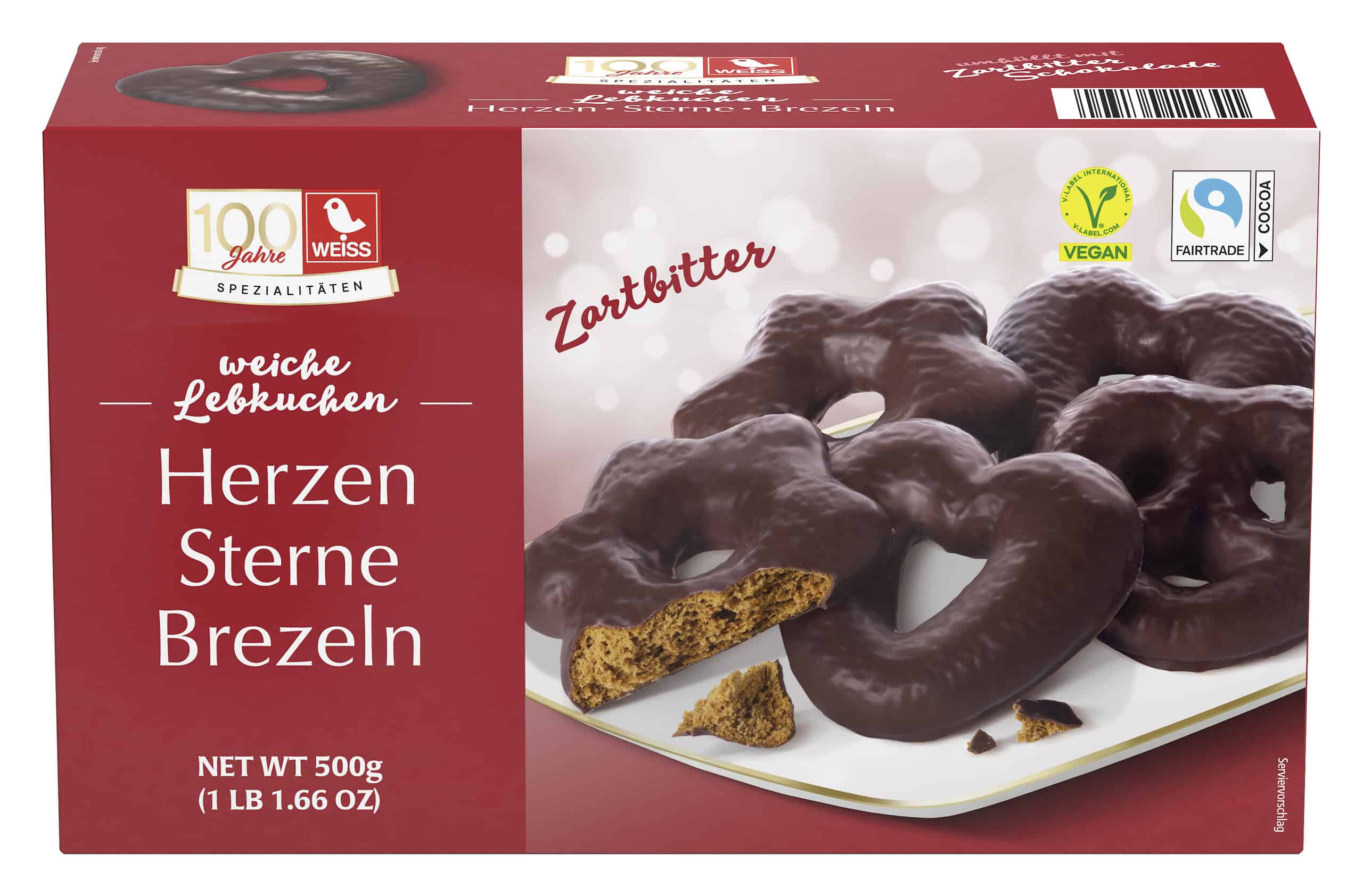 Weiss Herzen Sterne Brezeln Zartbitter 500 g